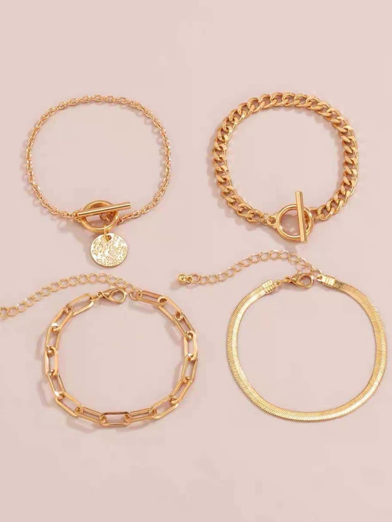 4pcs Minimalist Disc Charm OT Buckle Chain Bracelet Set For Women For Daily Jewelry Accessories