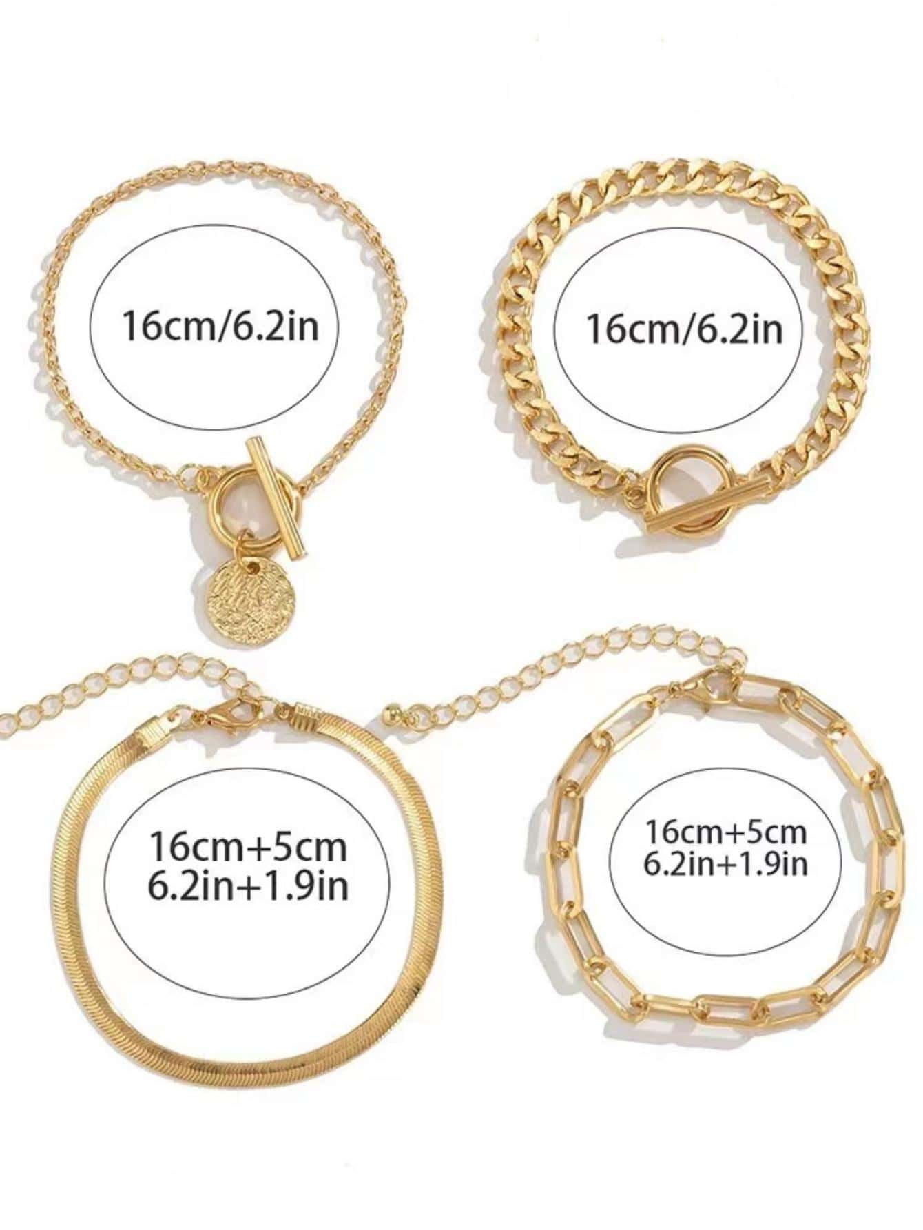 4pcs Minimalist Disc Charm OT Buckle Chain Bracelet Set For Women For Daily Jewelry Accessories