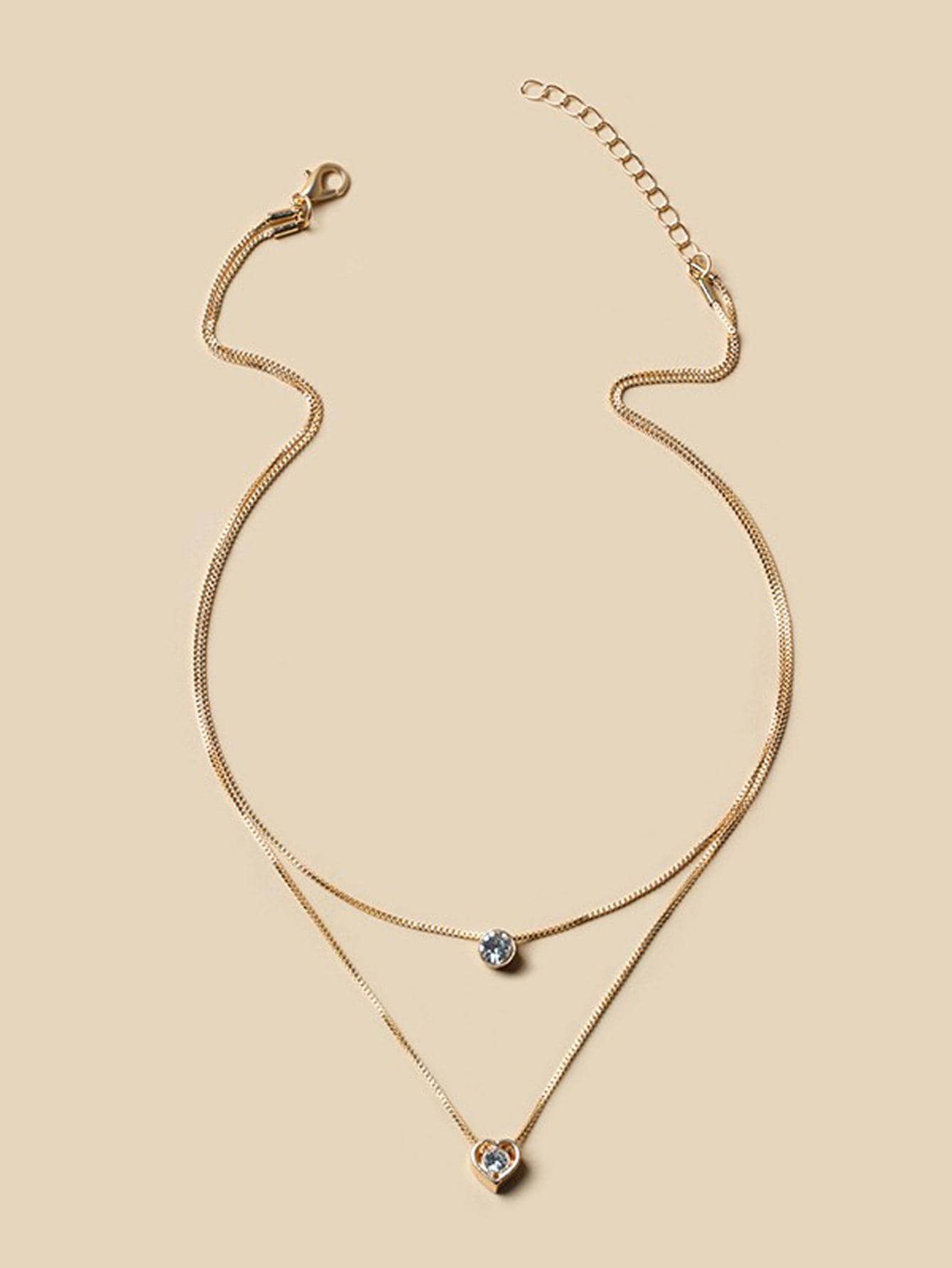 Cubic Zirconia Decor Layered Chain Necklace