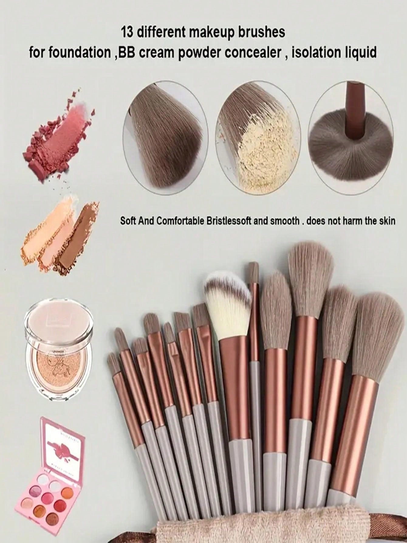 13pcs Makeup brush set 13 makeup brush set plus storage bag Non-shedding eyeshadow brush Soft ultra soft affordable brush Super soft non-shedding Beginner makeup artist 13 set brush Eyeshadow brush Contouring brush Makeup set Eyeshadow brush Soft makeup