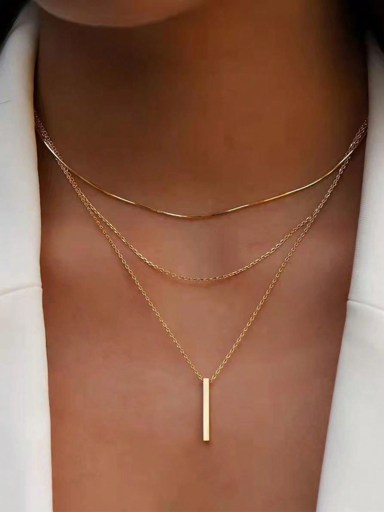 1pc Bohemian Long Bar Pendant & Layered Chains Necklace For Women