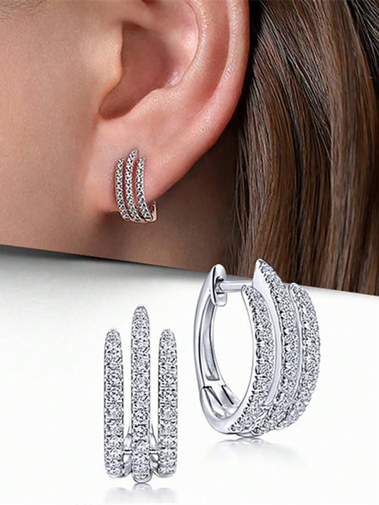 1 Pair Elegant Cubic Zirconia Hoop Earrings For Women For Wedding Party Engagement Anniversary Jewelry Valentine'S Day Gift