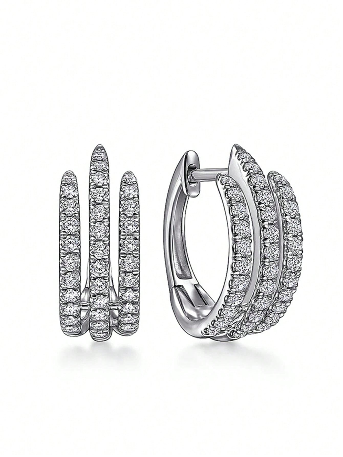 1 Pair Elegant Cubic Zirconia Hoop Earrings For Women For Wedding Party Engagement Anniversary Jewelry Valentine'S Day Gift