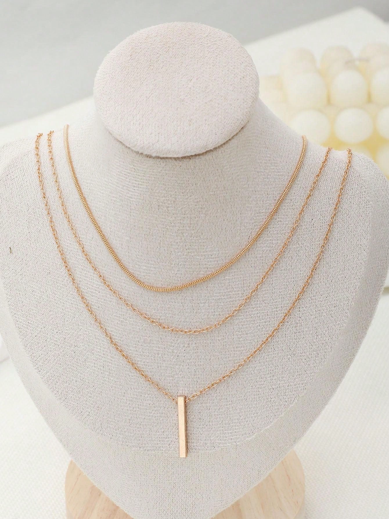 1pc Bohemian Long Bar Pendant & Layered Chains Necklace For Women