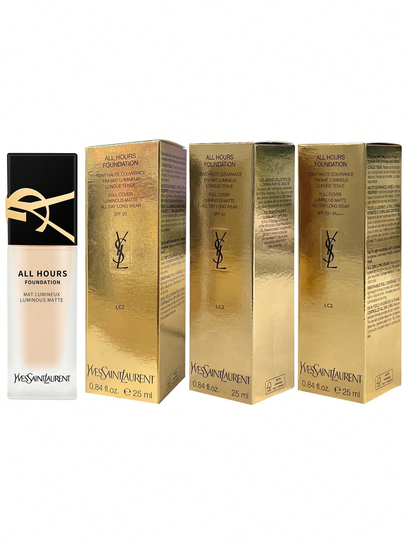 Yves Saint Laurent All Hours Foundation Full Cover Luminous Matte-All Day Long Wear SPF 20 #LC2 -0.84 Fl.Oz./25ml(Different Versions Are Shipped Randomly)