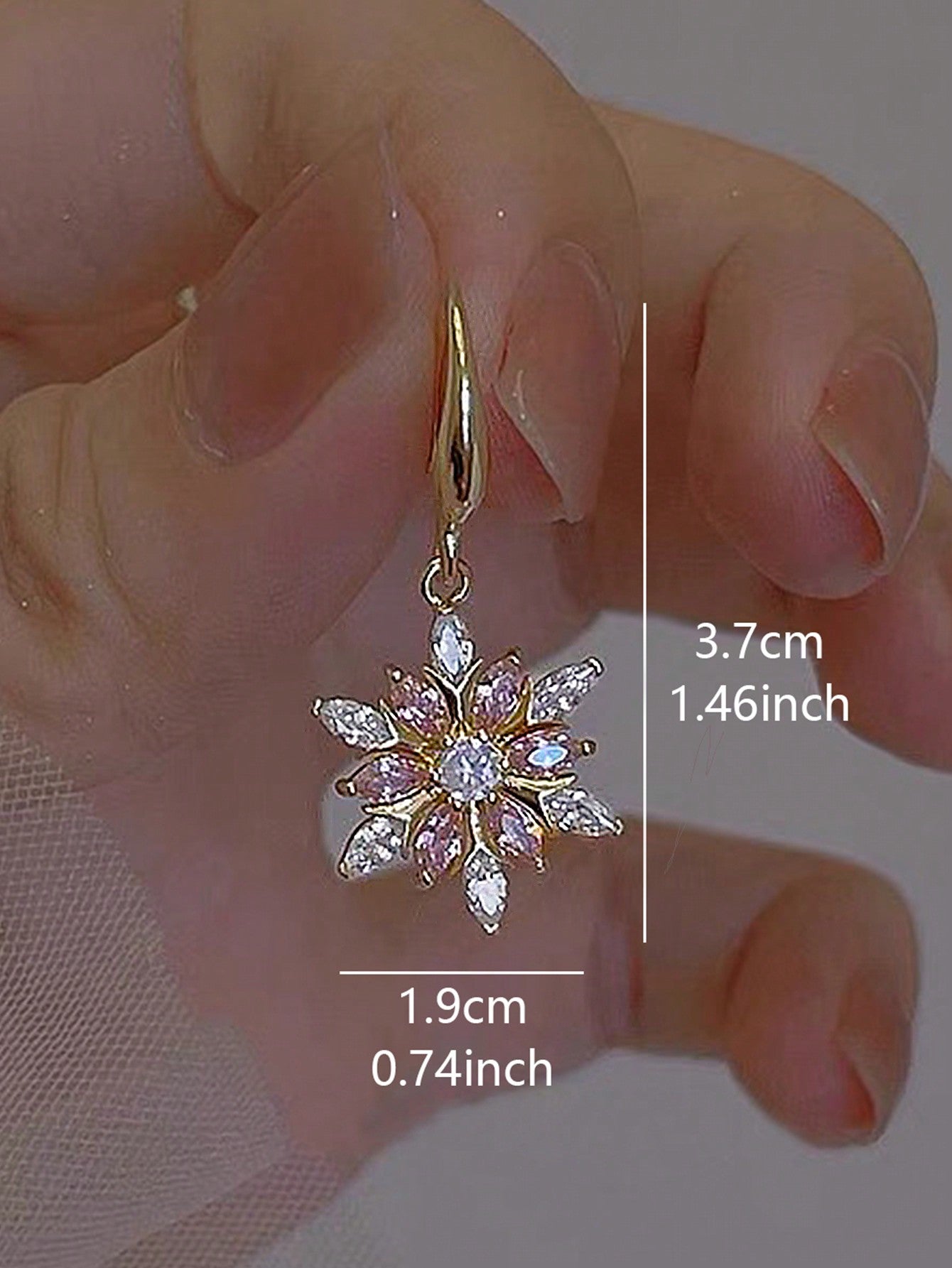 1pair Sweet & Exquisite Snowflake-Shaped Christmas Earrings Embellished With Pink Rhinestones, Elegant & Graceful Personality Jewelry For Women