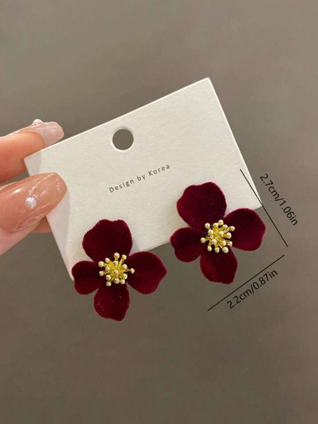 Dark Red Flower Shaped Earrings For Women, Style Ear Studs Casual