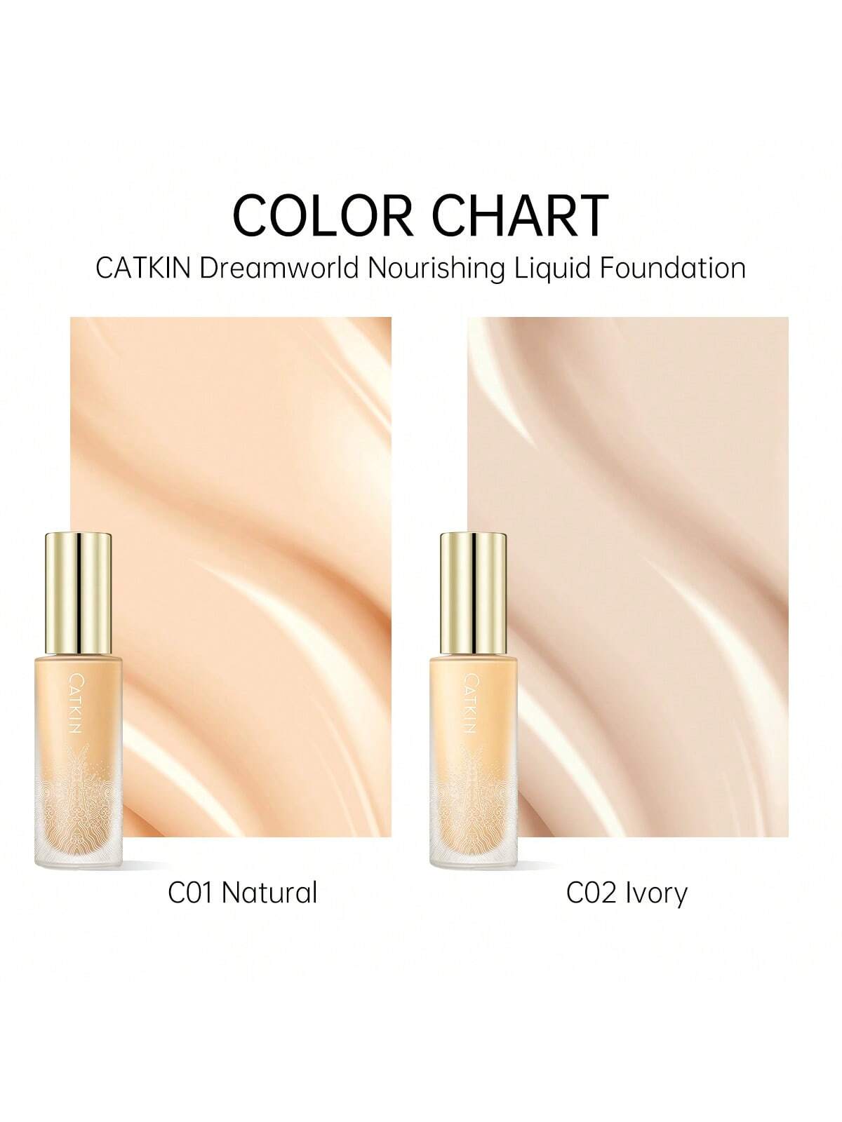 CATKIN Dreamworld Liquid Foundation Lightweight & Medium Coverage, Light Ivory, Long-Lasting & Buildable Foundation 30ml C01 Natural Oil Control