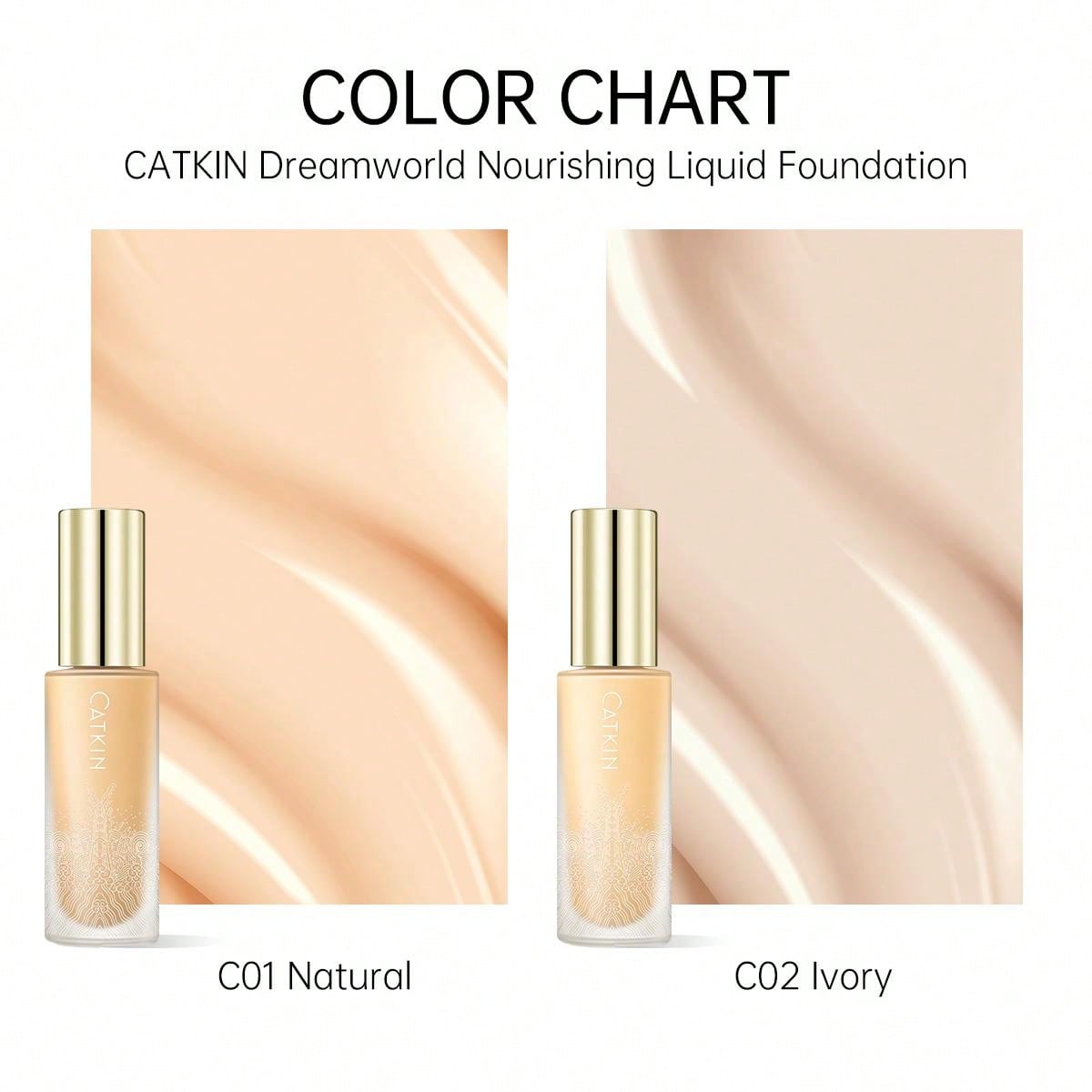 CATKIN Dreamworld Liquid Foundation Lightweight & Medium Coverage, Light Ivory, Long-Lasting & Buildable Foundation 30ml C01 Natural Oil Control