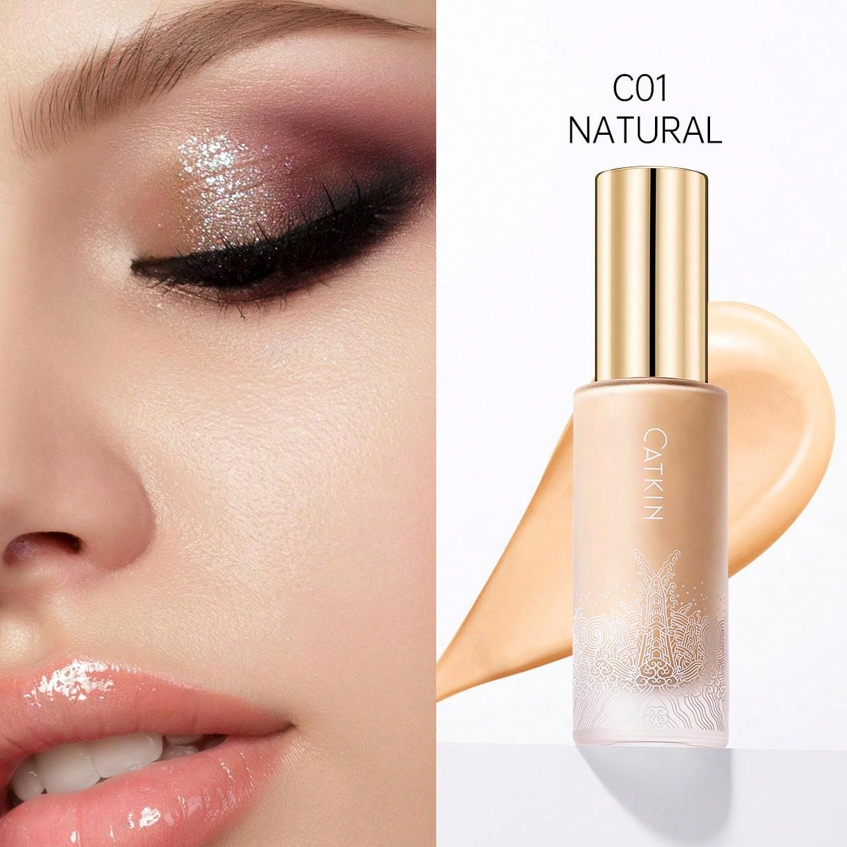 CATKIN Dreamworld Liquid Foundation Lightweight & Medium Coverage, Light Ivory, Long-Lasting & Buildable Foundation 30ml C01 Natural Oil Control