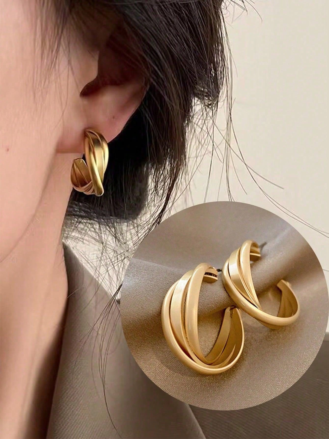 1pair Vintage Geometric Twisted Design Circle Earrings For Women With Elegant Style & High-End Feel