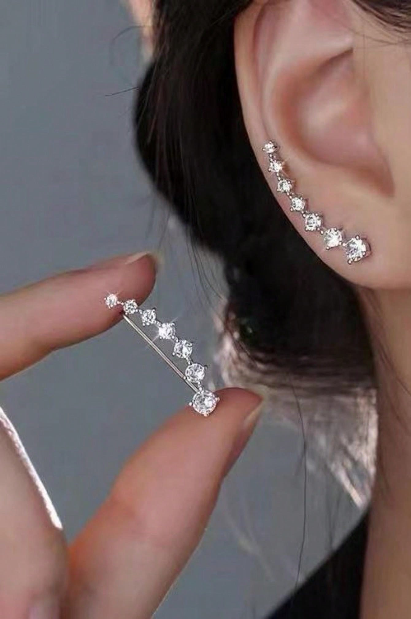 1pair European & American Classic Fashion Rhinestone Dipper Constellation Earrings, Luxury Bling Dangle Earrings For Women