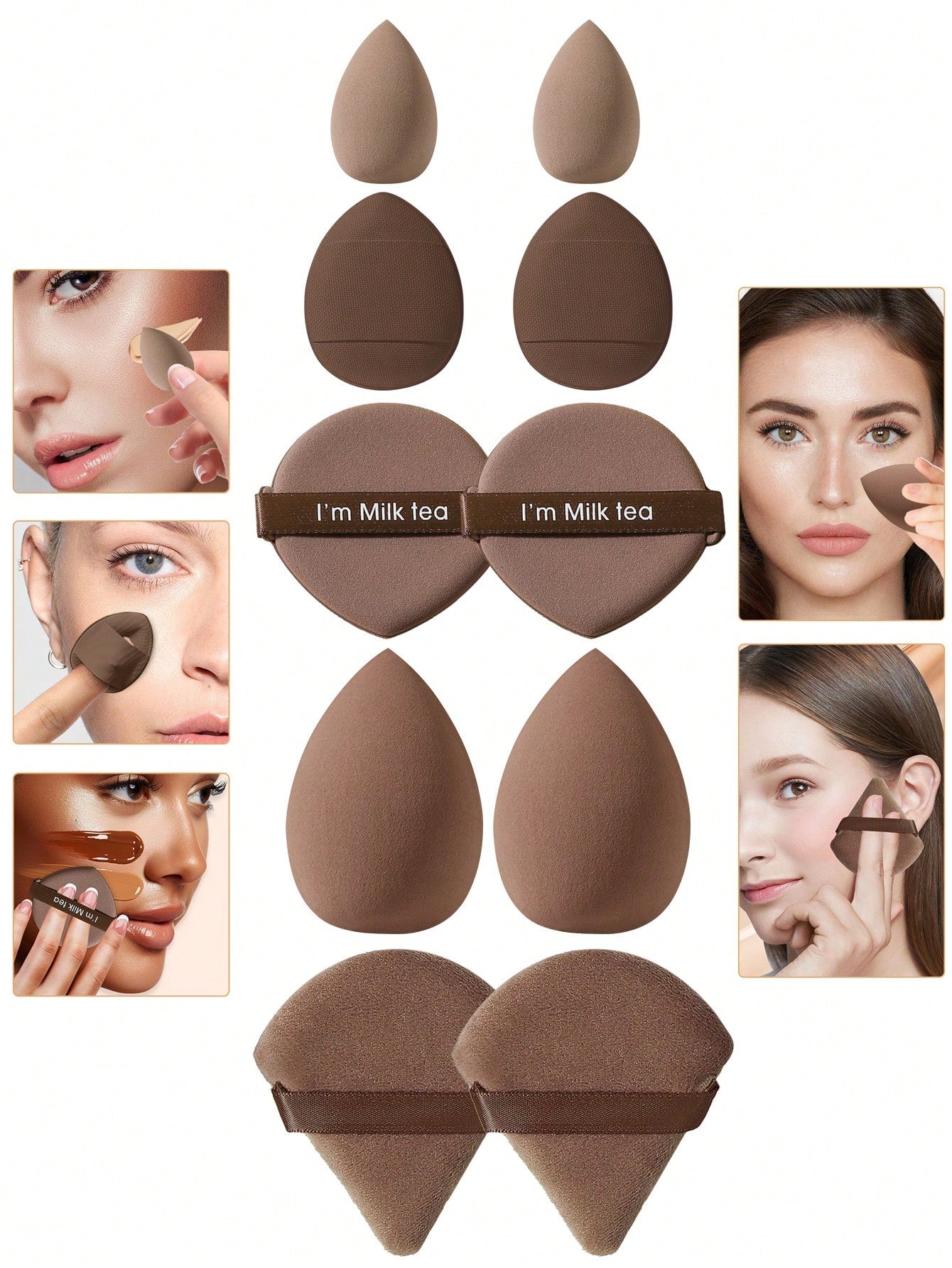 5/10/20/30/40/50PCS Makeup Tools Set Including:10PCS Makeup Sponges For Liquid Makeup 10PCS Mini Makeup Sponges For Liquid Makeup 10PCS Triangle Powder Puffs For Loose Powder And Makeup Setting 10PCS Air Cushion Powder Puffs For Facial Makeup 10PCS Mini