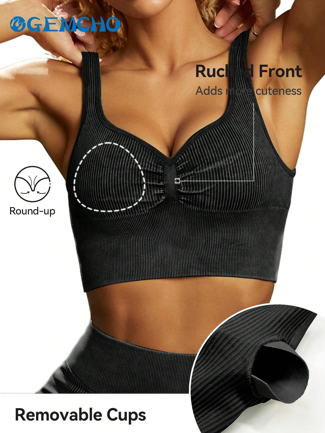 GEMCHO 2PCS Sexy Ruched 2pcs Set Sports Bra & Shorts GYM Outdoor Yoga Running Sports Ladies' Tank Set