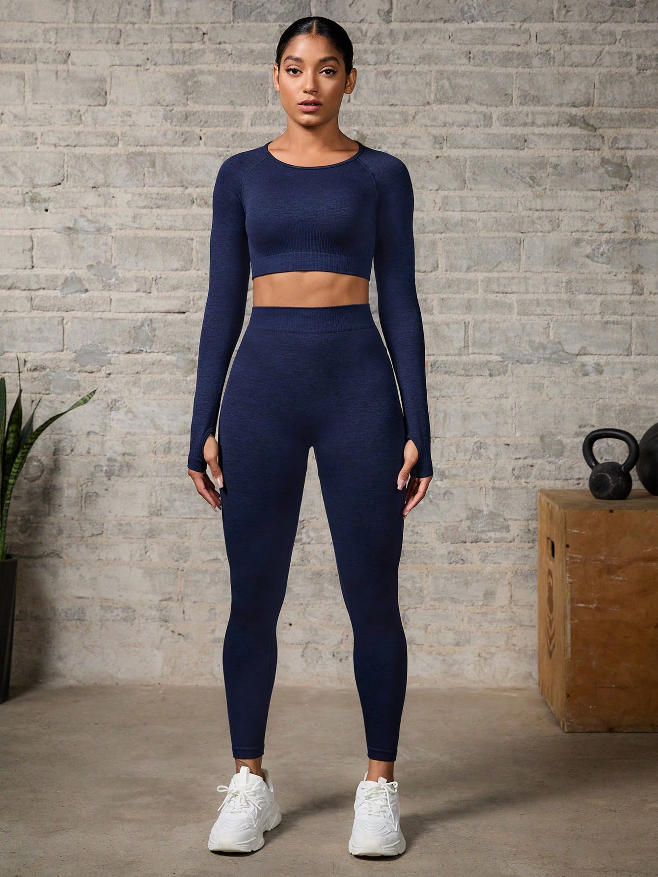 Sport CourtClass Seamless 2pcs Workout Set, Long Sleeve Top & 3/4 Leggings Outfit, Yoga, Fitness, Outdoor Running, Activewear, Versatile Sports Gym Set