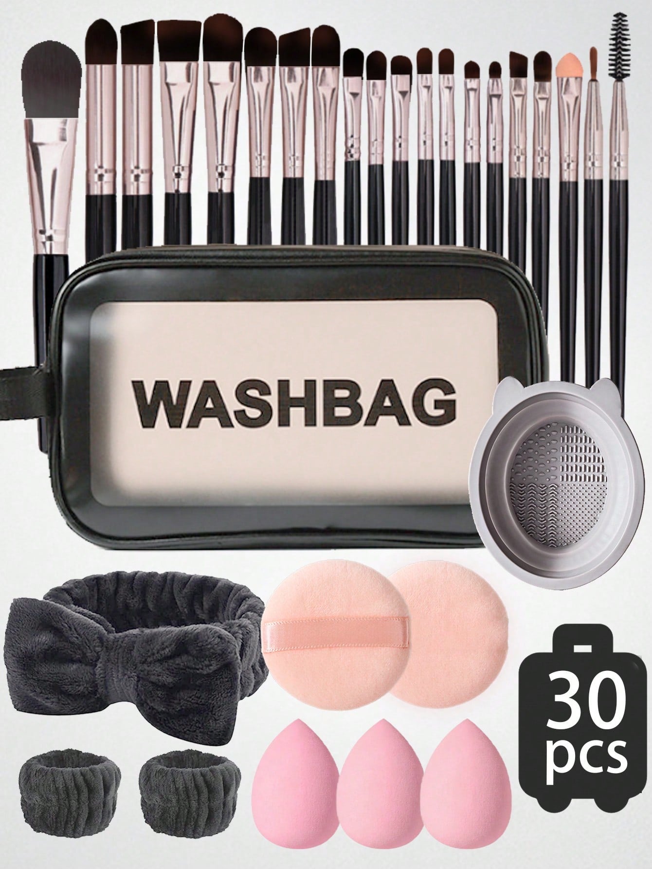 29pcs/Set Makeup Brushes, Makeup Sponge, Cosmetic Bag, Makeup Puff, Makeup Blender, Suitable For Base, Eyeshadow, Blush, Concealer, Face Powder, Foundation, Make Up Beginners, Soft & Skin-Friendly, Latex Free Sponge & Puff, Suitable For All Skin Types, F