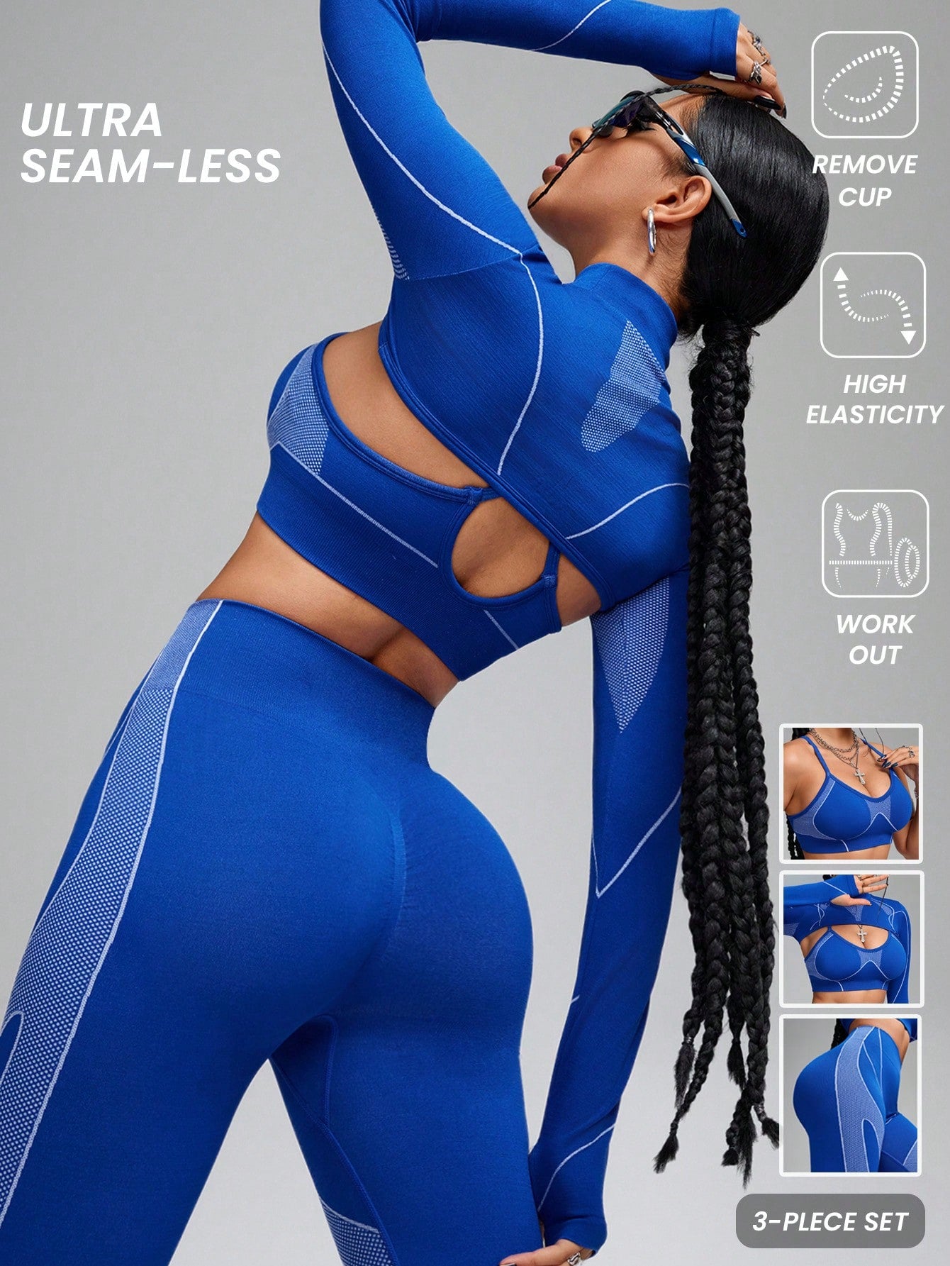 Sport Innovista Women's 3D Lines Dynamic Texture High Elastic Seamless Sports Sets 4pics, Three Piece Set, Women Workout Leggings,Gym Woman Tees,Daily Casual & Workout Tees,High Elastic Support Sports Bra,Gym Set,Fall Winter Women Outfit ,Outdoor,Skiing