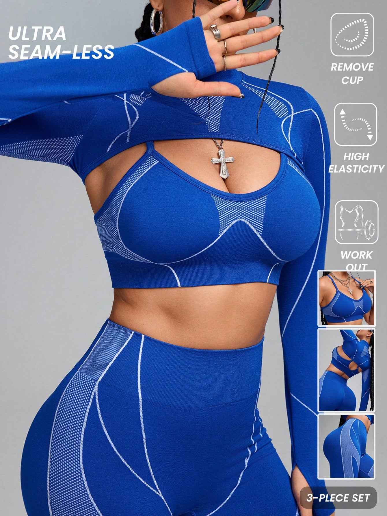 Sport Innovista Women's 3D Lines Dynamic Texture High Elastic Seamless Sports Sets 4pics, Three Piece Set, Women Workout Leggings,Gym Woman Tees,Daily Casual & Workout Tees,High Elastic Support Sports Bra,Gym Set,Fall Winter Women Outfit ,Outdoor,Skiing