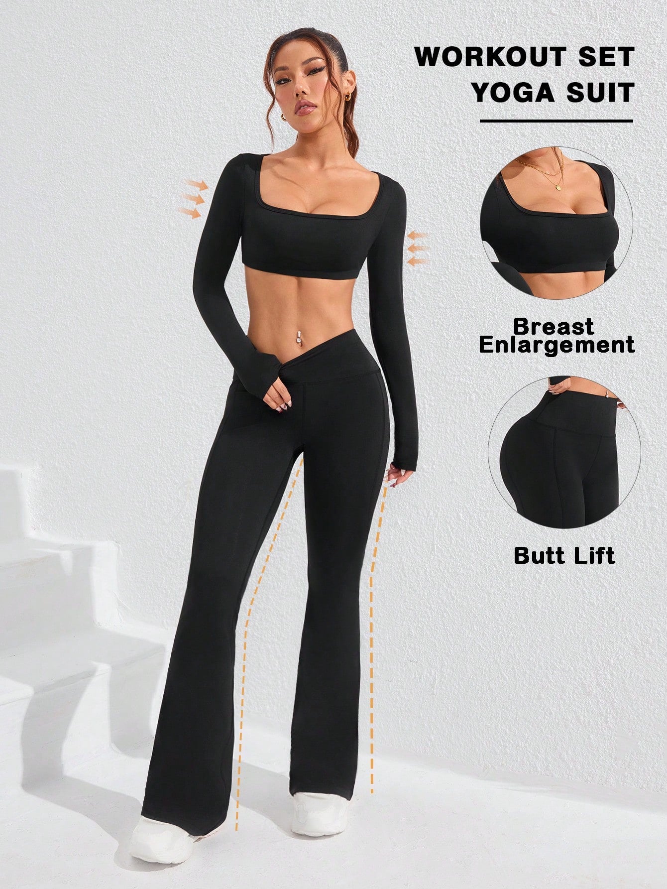 Sport CourtClass 2pcs/Set Slimming Waist-Enhancing Bust-Enhancing Sexy Cropped Top & Long Pants Outfit, Slim Fit, Suitable For Fitness, Fashion, Outdoor, Yoga Gym Set