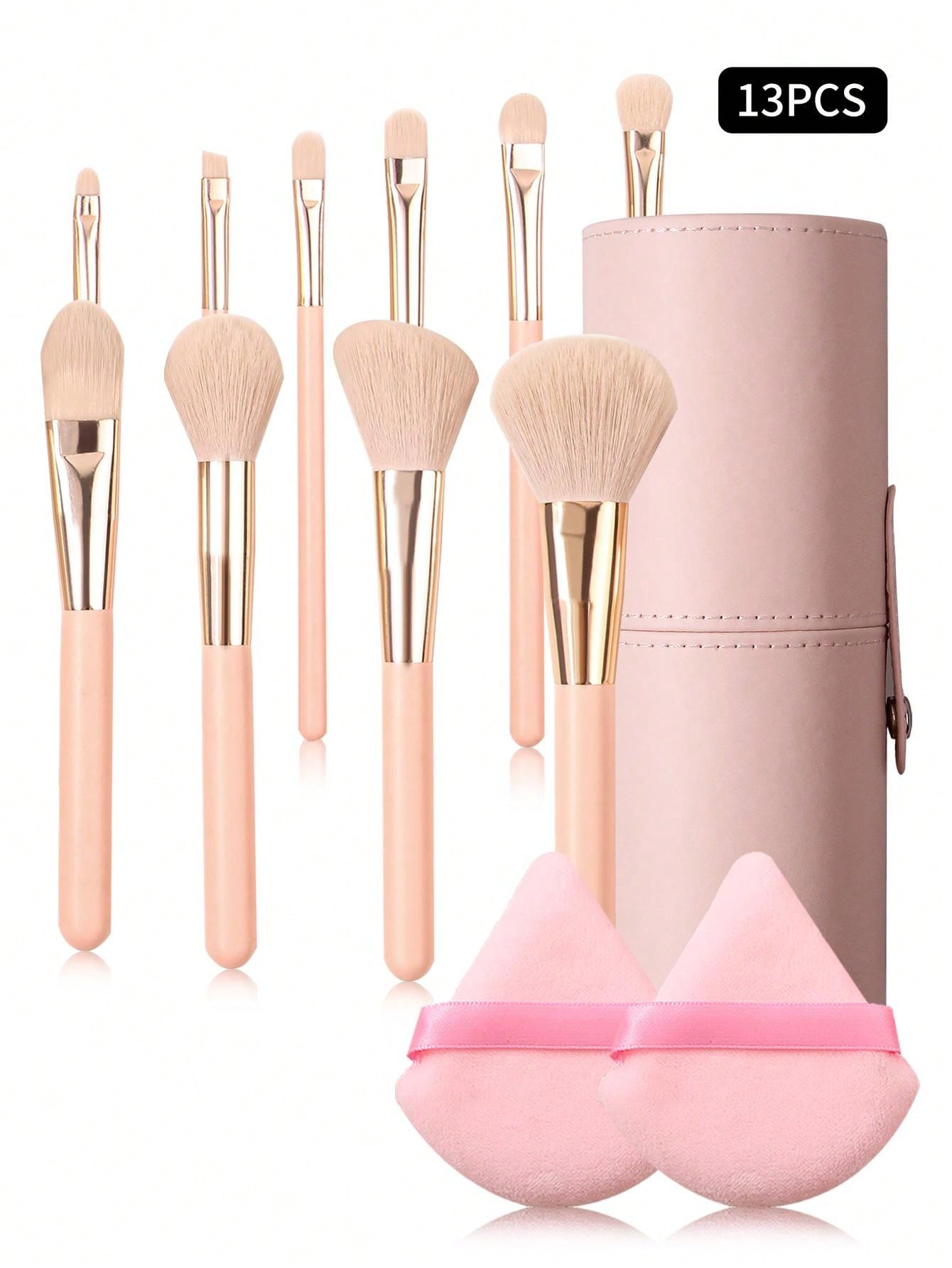 13PCS/10PCS/2PCS/1pc High-End Beginner Makeup Brush Set Combo, 10pcs Makeup Brush Set With Face Powder Brush, Blush Brush For Professional Makeup Artist, 2pcs Triangle Makeup Sponge Puffs, 1pc Large Capacity Waterproof Dustproof Brush Holder