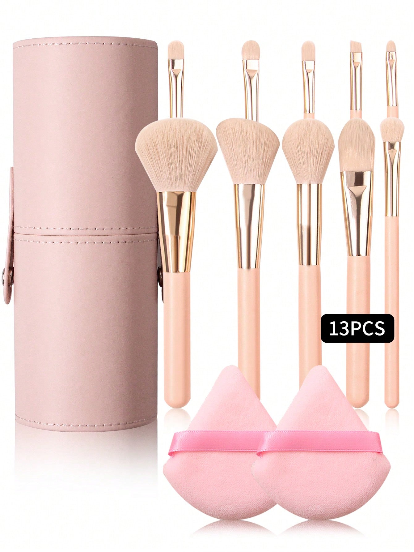 13PCS/10PCS/2PCS/1pc High-End Beginner Makeup Brush Set Combo, 10pcs Makeup Brush Set With Face Powder Brush, Blush Brush For Professional Makeup Artist, 2pcs Triangle Makeup Sponge Puffs, 1pc Large Capacity Waterproof Dustproof Brush Holder