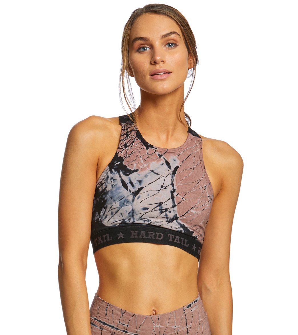 Hard Tail Logo Yoga Sports Bra Brown/Black Diagonal Butterfly