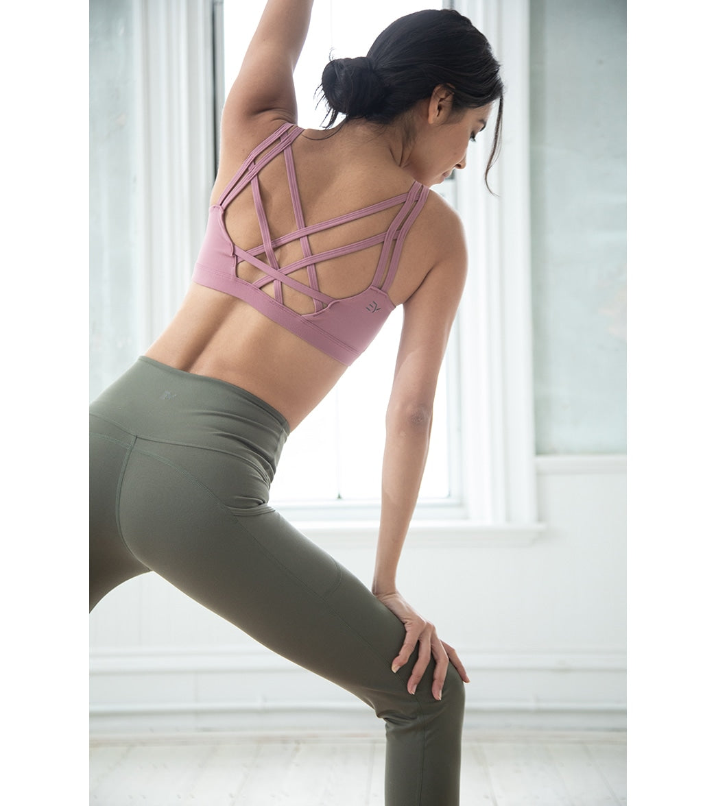 Everyday Yoga Radiant Solid Strappy Back Sports Bra Dusty Rose