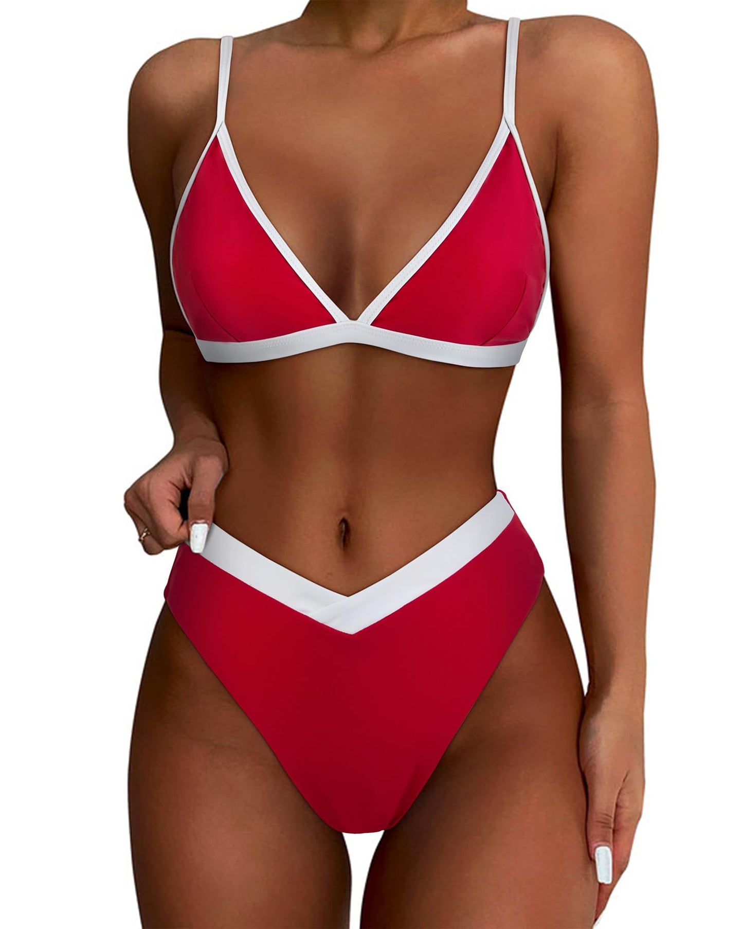 SUUKSESS Women Triangle High Cut Bikini Sets Sexy High Waisted 2 Piece Swimsuit