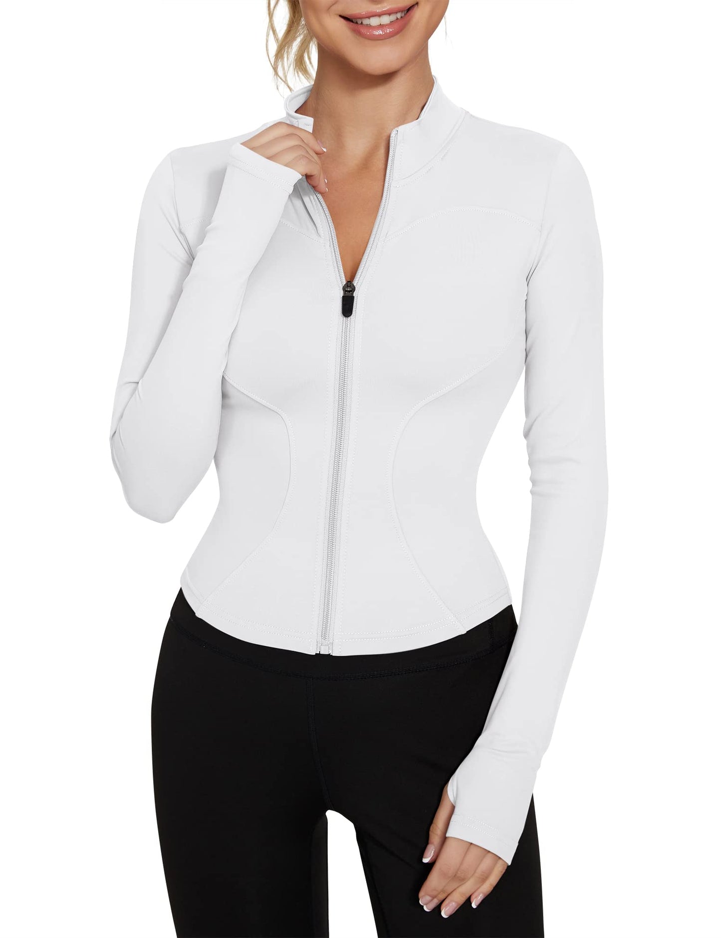 LUYAA Women's Workout Jacket Lightweight Zip Up Yoga Jacket Cropped Athletic Slim Fit Tops