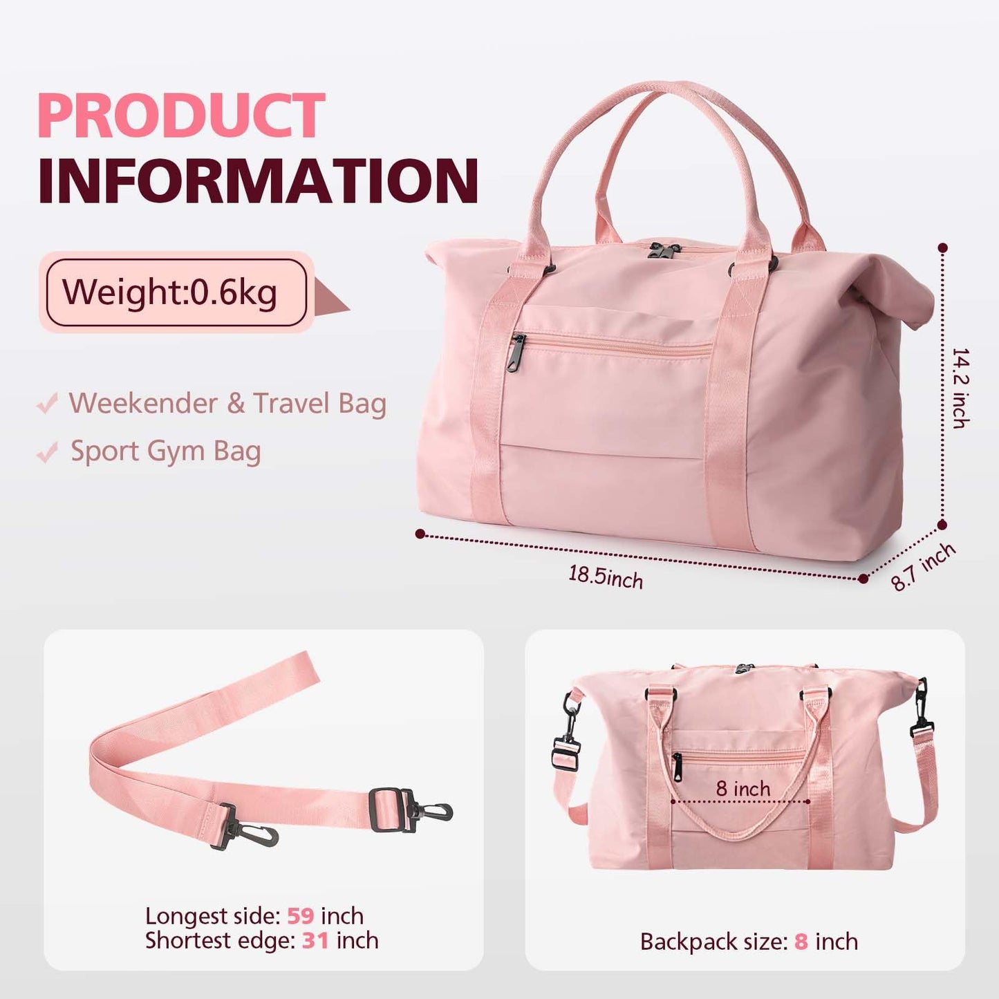 Travel Duffle Bag, Waterproof Weekender Bag Carry On Tote Bags for Women, Travel Essentials Sport Gym Bag for Men, Hospital Bag for Labor and Delivery, Overnight Bag Luggage Bag with Trolley Sleeve