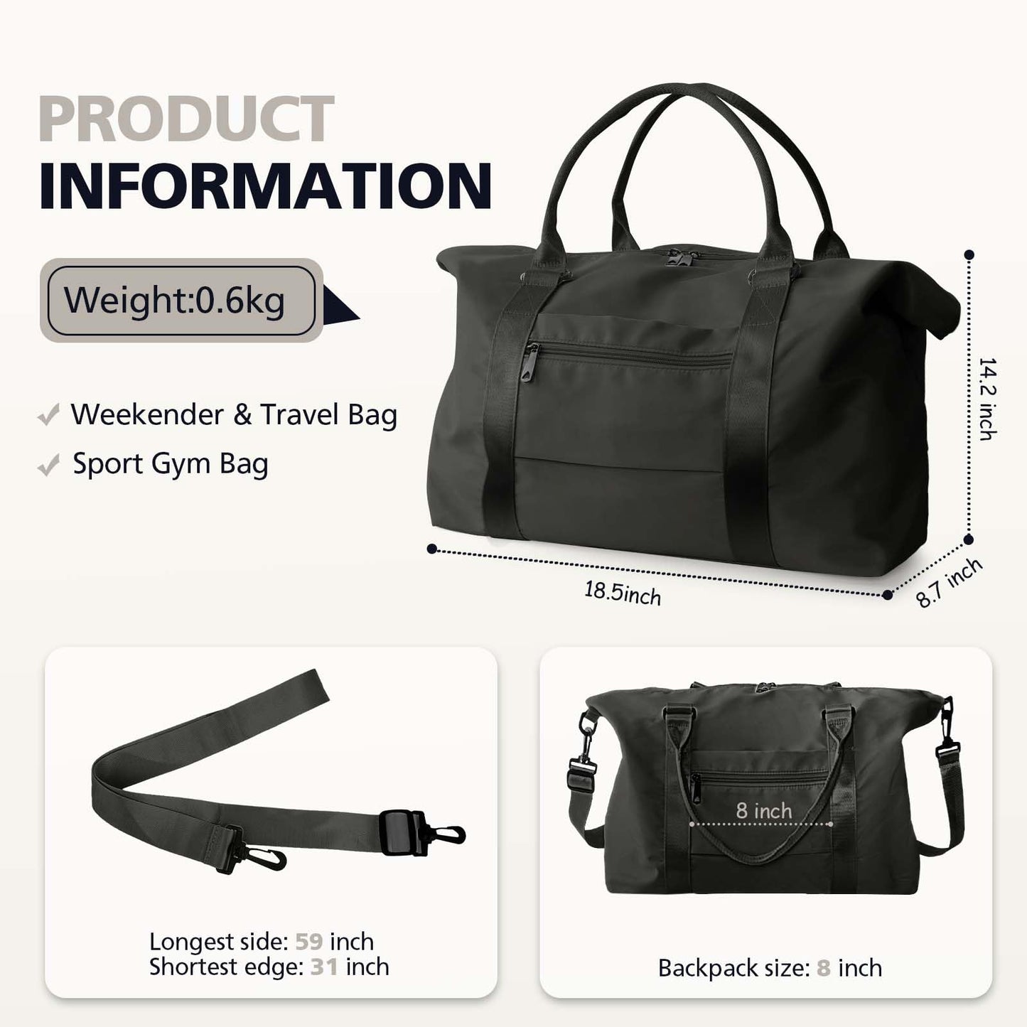 Travel Duffle Bag, Waterproof Weekender Bag Carry On Tote Bags for Women, Travel Essentials Sport Gym Bag for Men, Hospital Bag for Labor and Delivery, Overnight Bag Luggage Bag with Trolley Sleeve