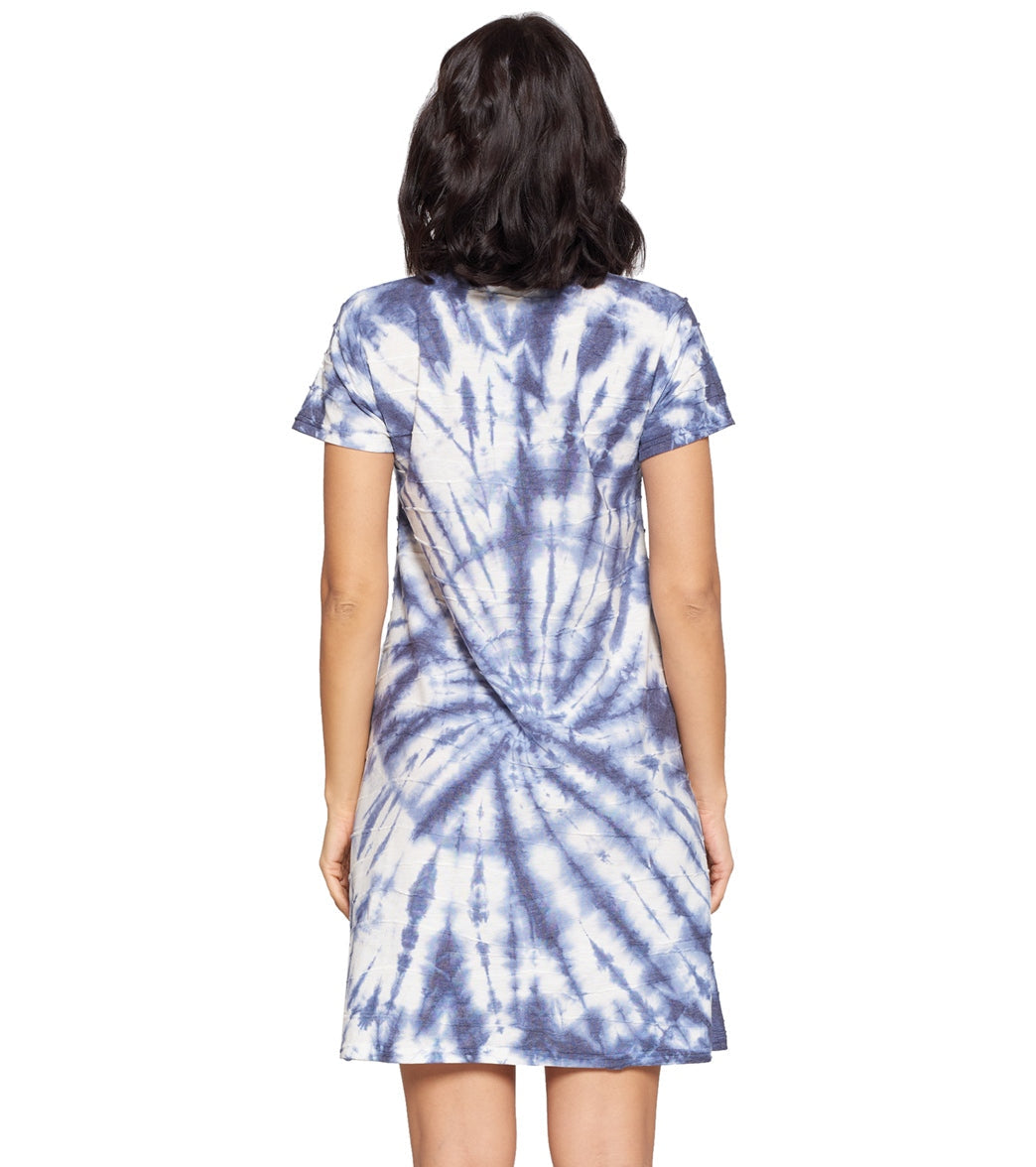 Yak & Yeti Dress Tie Dye Textured Fabric With Pockets Blue