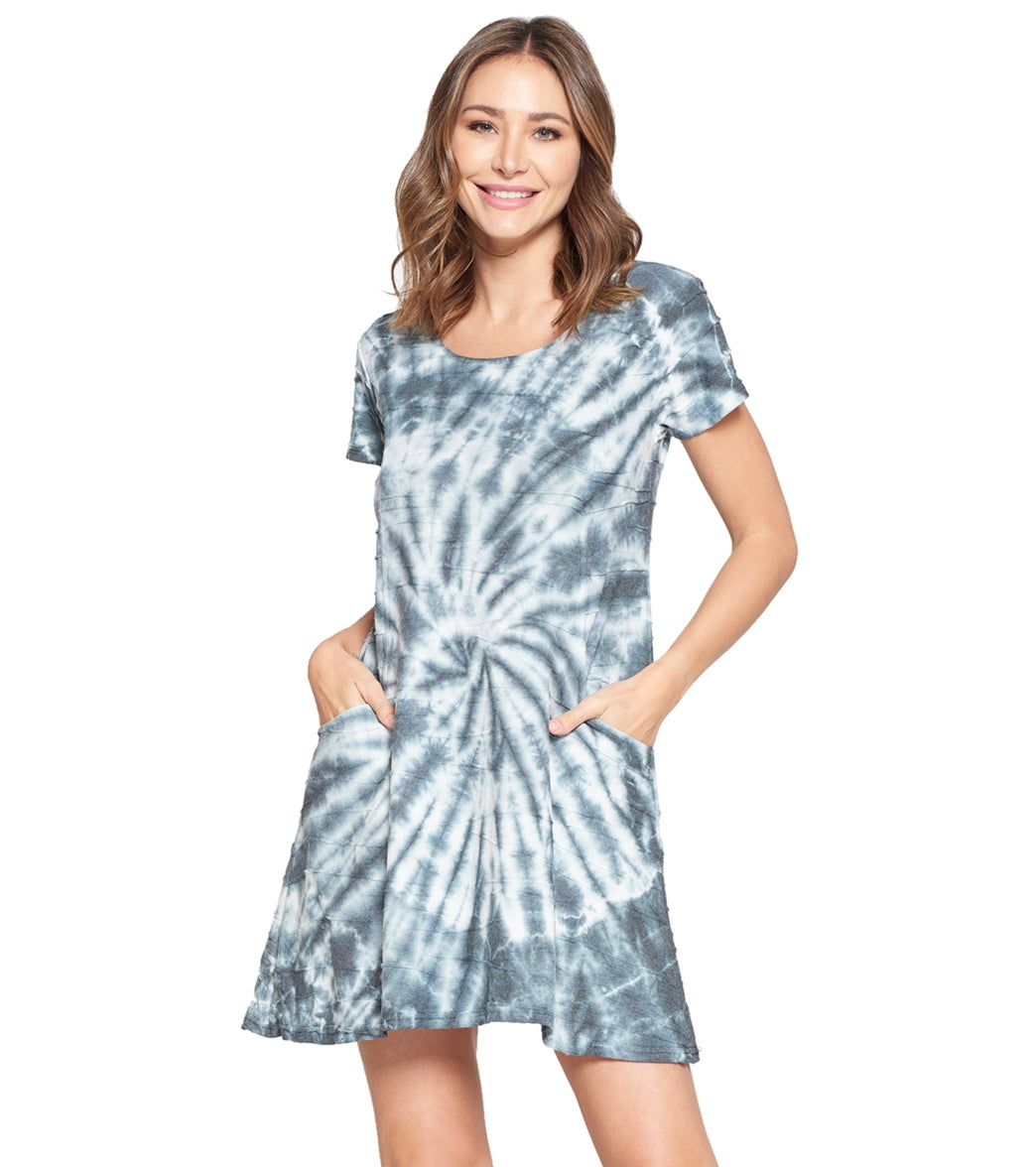 Yak & Yeti Dress Tie Dye Textured Fabric With Pockets Gray