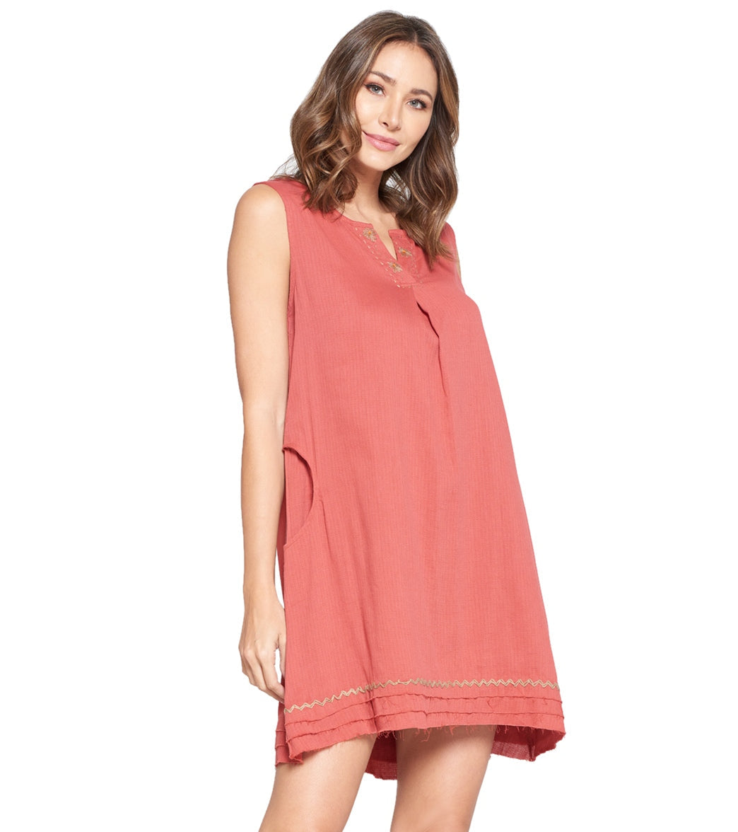 Yak & Yeti Dress Handstitched Details Layered Hem Coral