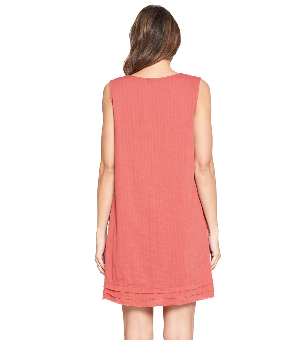 Yak & Yeti Dress Handstitched Details Layered Hem Coral