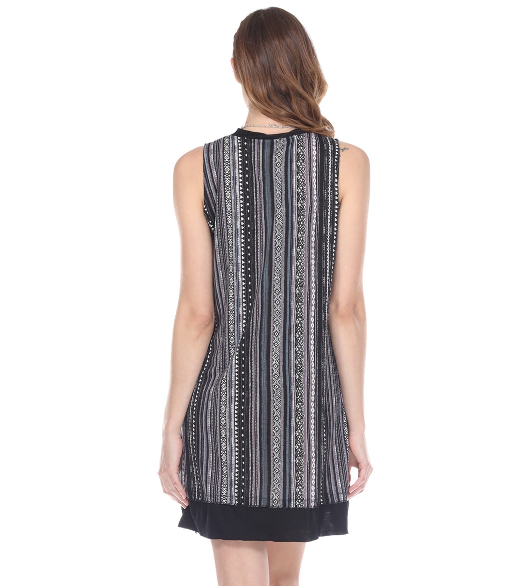 Yak & Yeti Dress Striped Tribal Print Loose Fit Gray