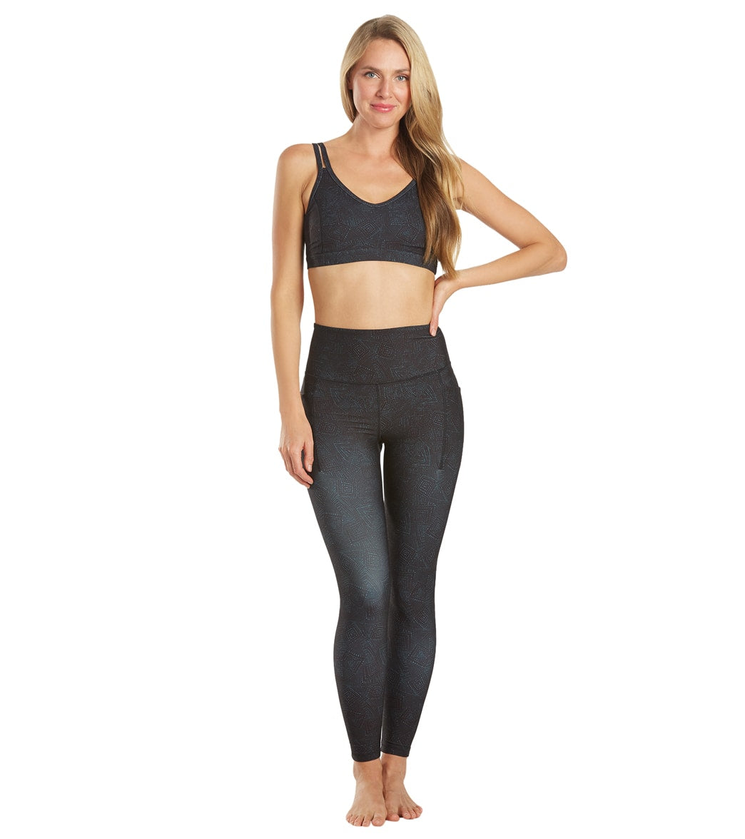 Everyday Yoga Uphold Tribe High Waisted 7/8 Leggings With Pockets 25" Black Tribal