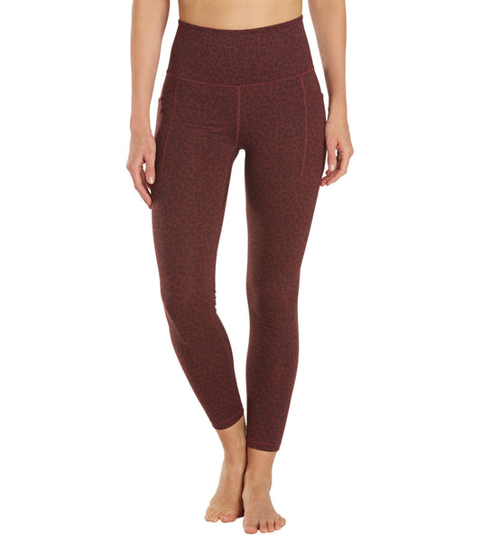 Everyday Yoga Uphold Cheetah High Waisted 7/8 Leggings With Pockets 25" Burgundy Cheetah