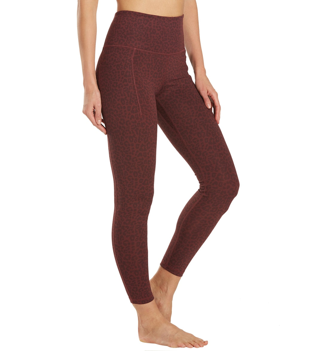 Everyday Yoga Uphold Cheetah High Waisted 7/8 Leggings With Pockets 25" Burgundy Cheetah