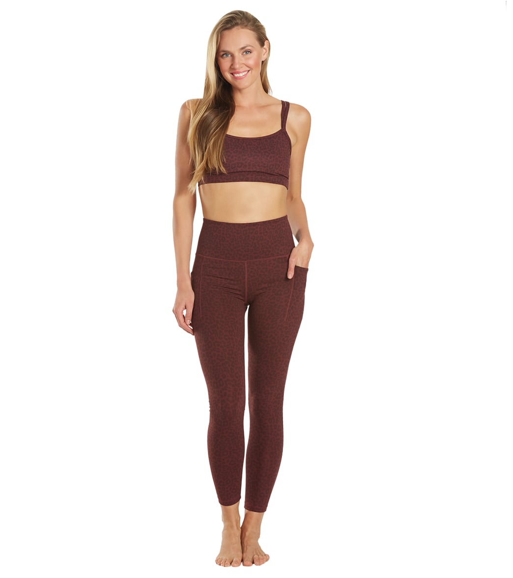 Everyday Yoga Uphold Cheetah High Waisted 7/8 Leggings With Pockets 25" Burgundy Cheetah