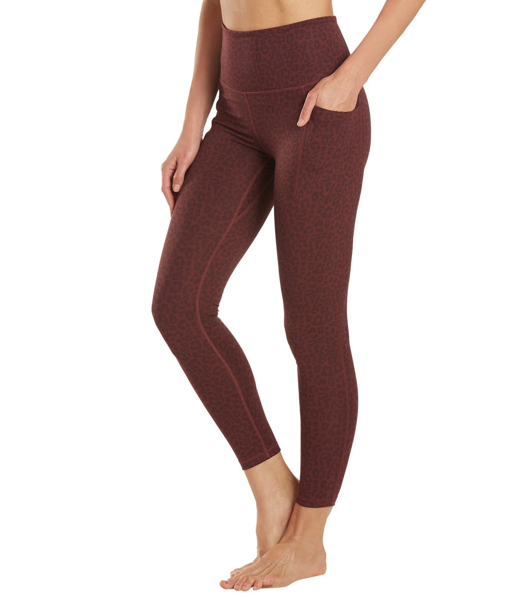 Everyday Yoga Uphold Cheetah High Waisted 7/8 Leggings With Pockets 25" Burgundy Cheetah