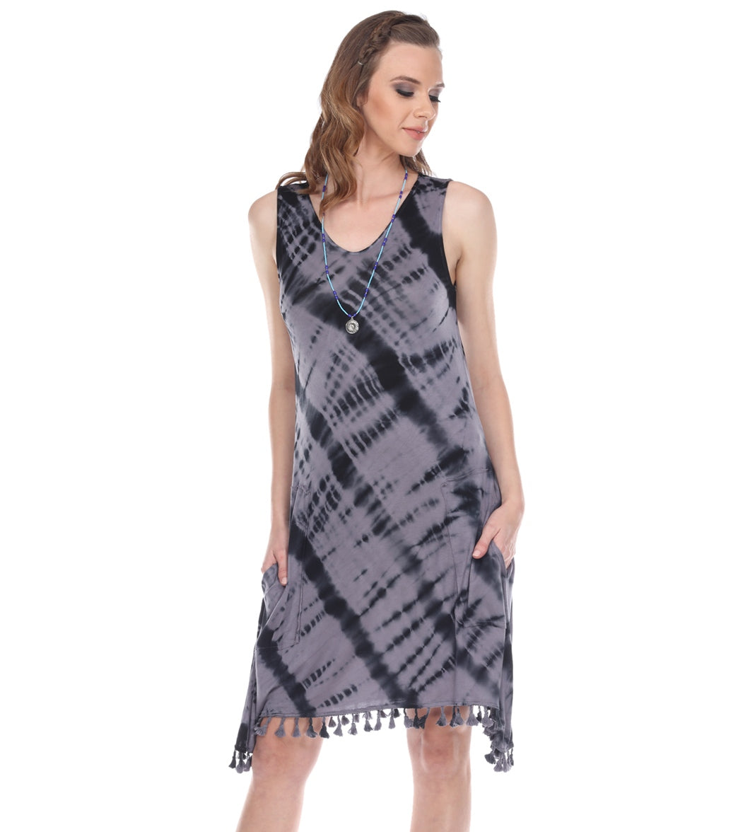 Yak & Yeti Dress Tie Dye Tassel Trim Gray