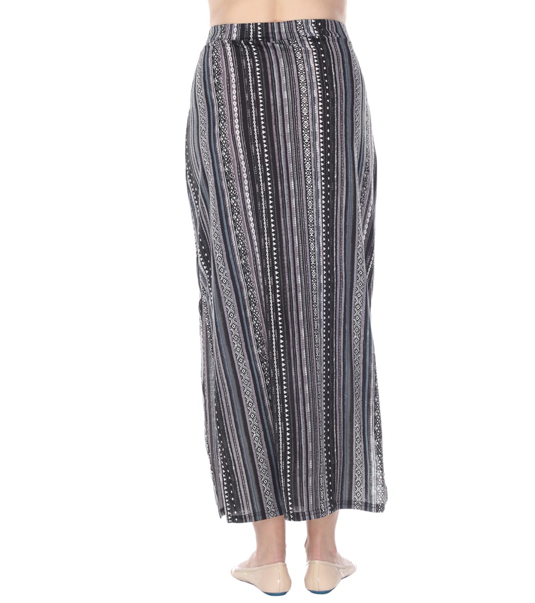 Yak & Yeti Long Skirt Stretchy Striped Tribal Print Black/Gray