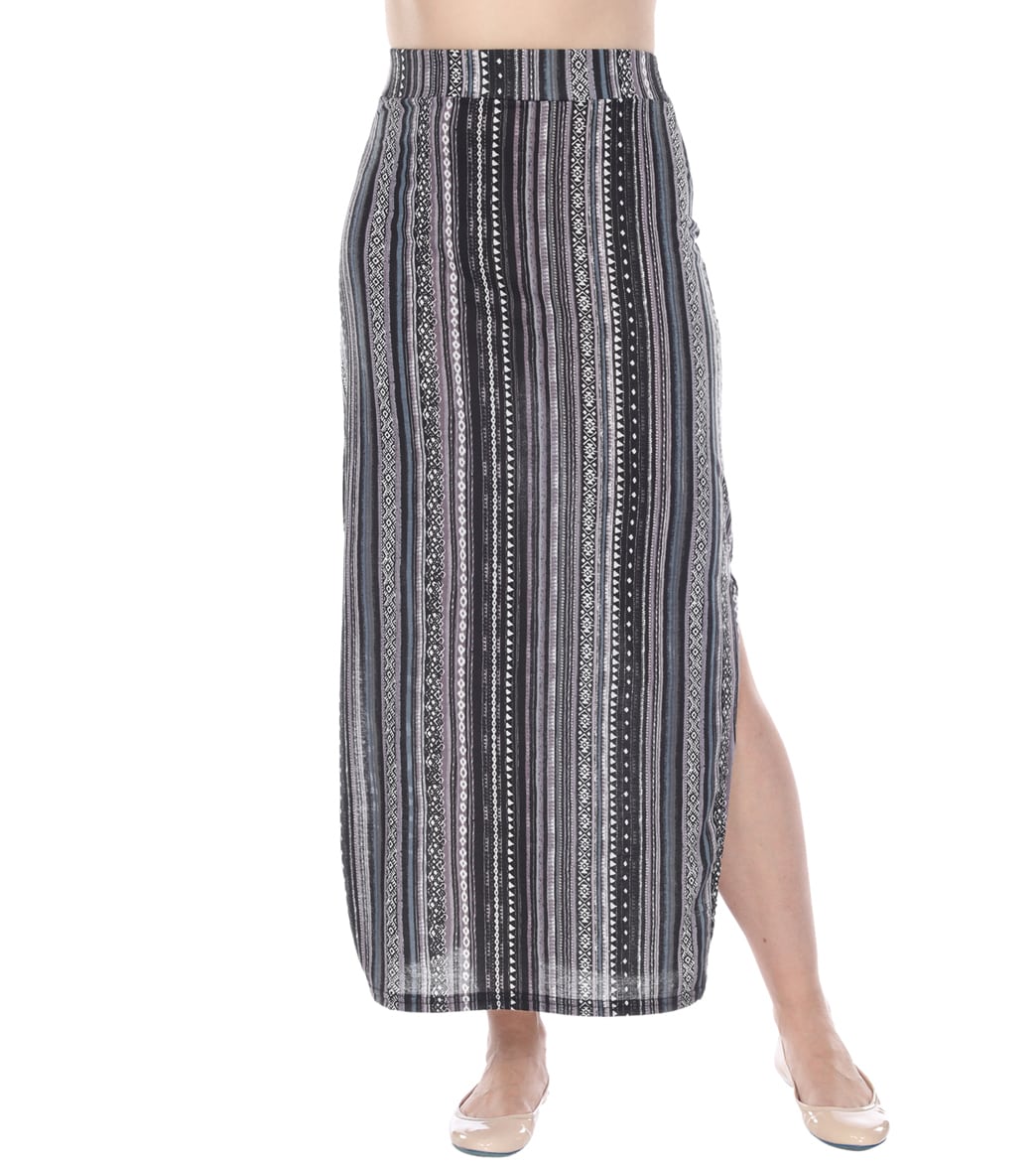 Yak & Yeti Long Skirt Stretchy Striped Tribal Print Black/Gray