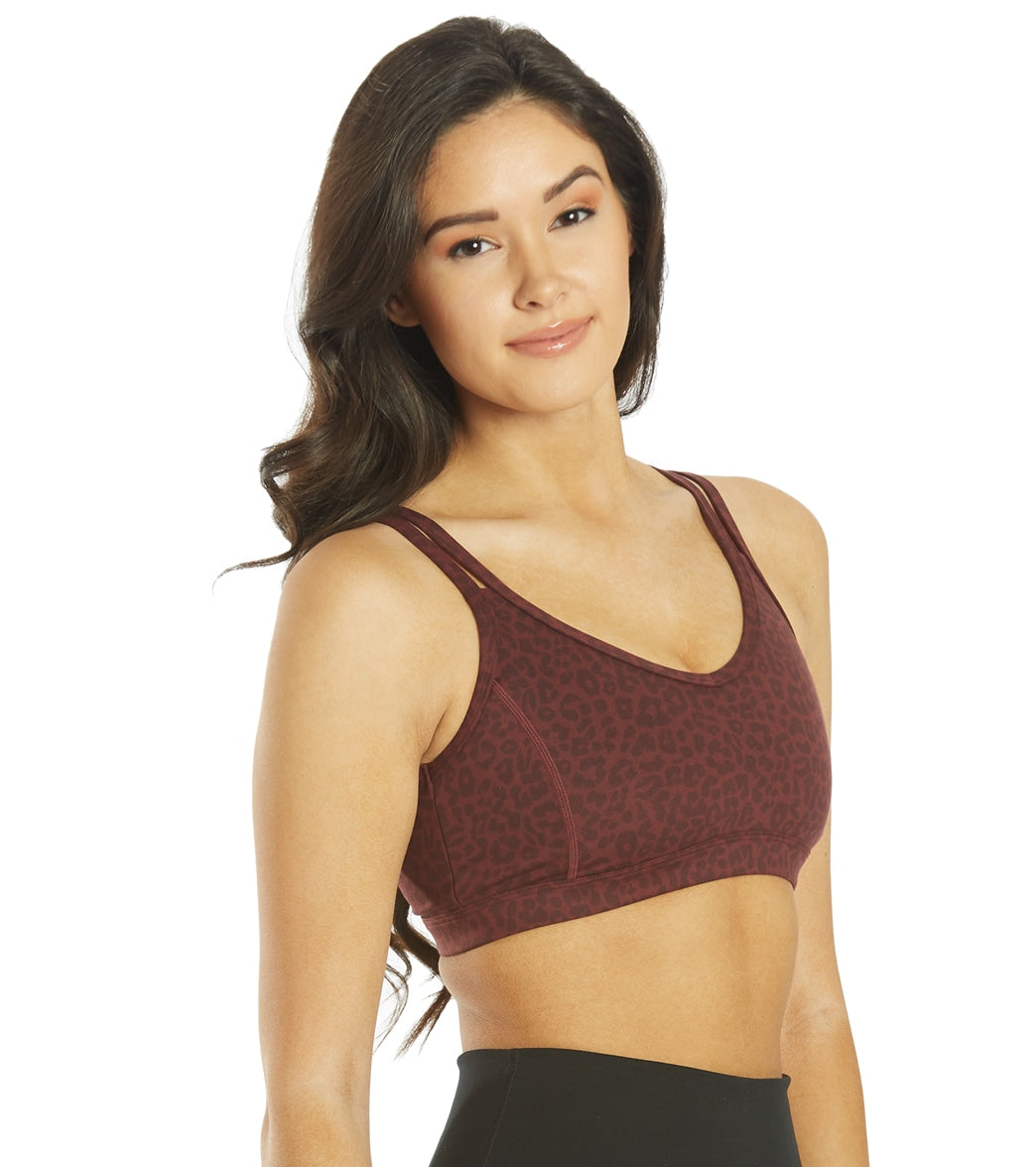 Everyday Yoga Radiant Cheetah Strappy Back Sports Bra Burgundy Cheetah