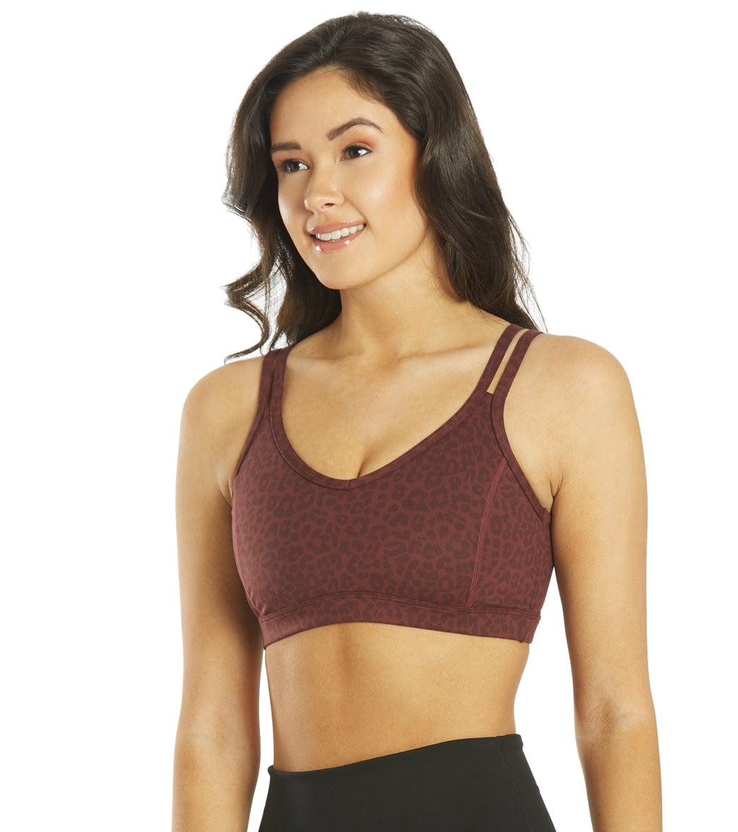 Everyday Yoga Radiant Cheetah Strappy Back Sports Bra Burgundy Cheetah