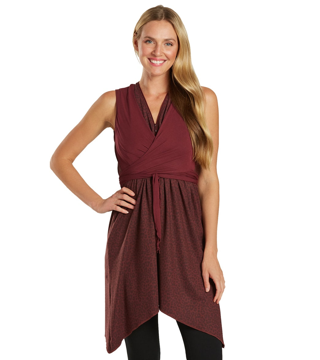 Everyday Yoga Wondrous Cheetah Wrap Dress Burgundy Cheetah