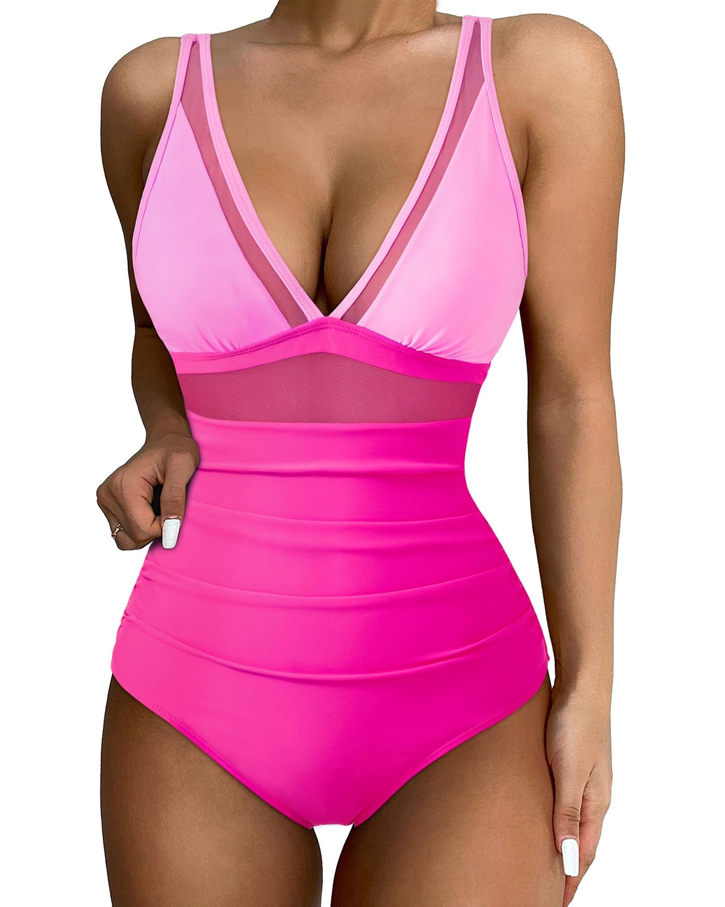 SUUKSESS Women Sexy Mesh Tummy Control Swimsuit Push Up High Waisted Bathing Suit