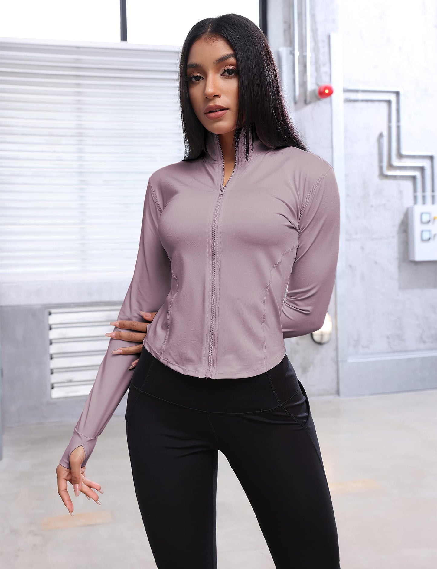 Lviefent Womens Lightweight Full Zip Running Track Jacket Workout Slim Fit Yoga Sportwear with Thumb Holes