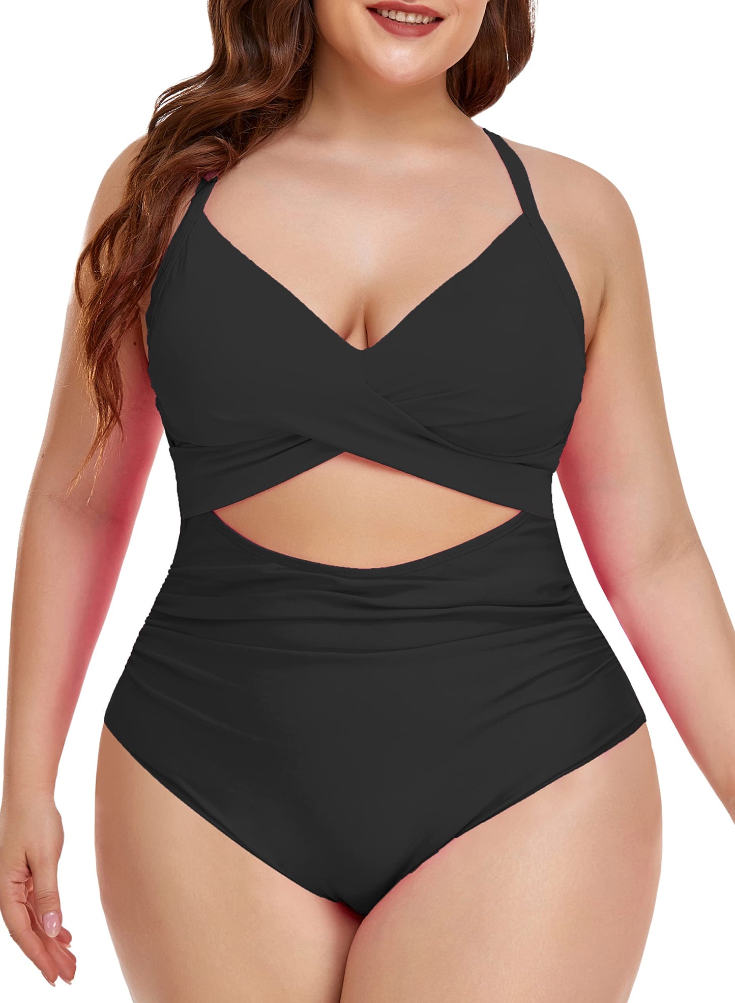 Eomenie Women's One Piece Swimsuits Tummy Control Cutout High Waisted Bathing Suit Wrap Tie Back 1 Piece Swimsuit